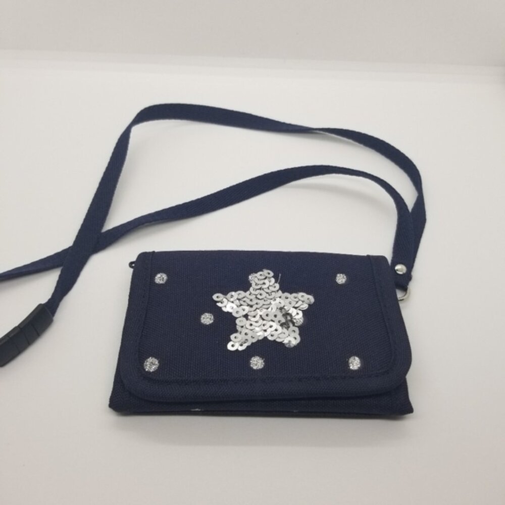 Gap Kids navy trifold wallet with sequin star and polka dots